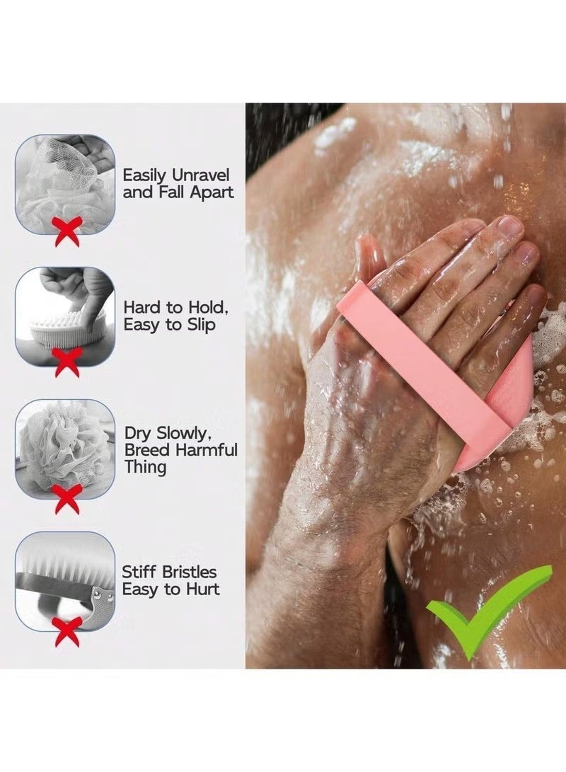 Silicone Body Brush, Gentle Exfoliating Body Scrubber in Shower Silicone Loofah with Easily Leather Bristles, Long Lasting, and More Hygienic Than Traditional Shower Loofah, Pink ﻿ - Image 2
